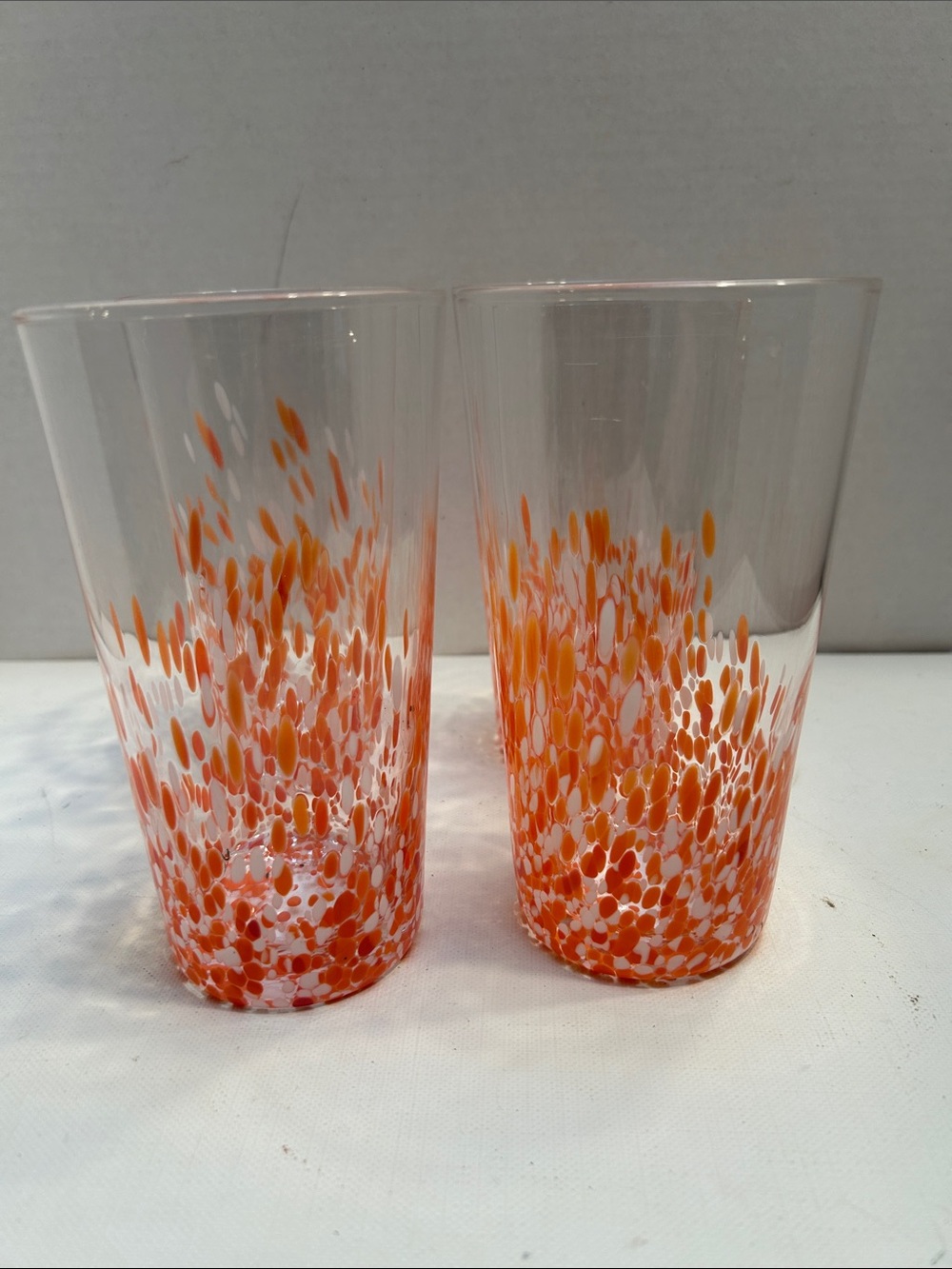 Handblown Orange Speckle Glass Tumblers - Set of 2